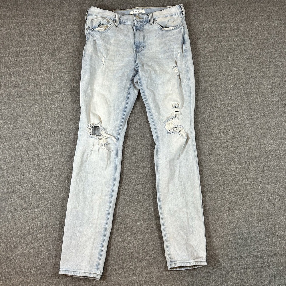 Pacsun Pants Mens 32x32 Fits 34x31 Stacked Skinny Stretch Lightwash Faded Y2K - Picture 1 of 13